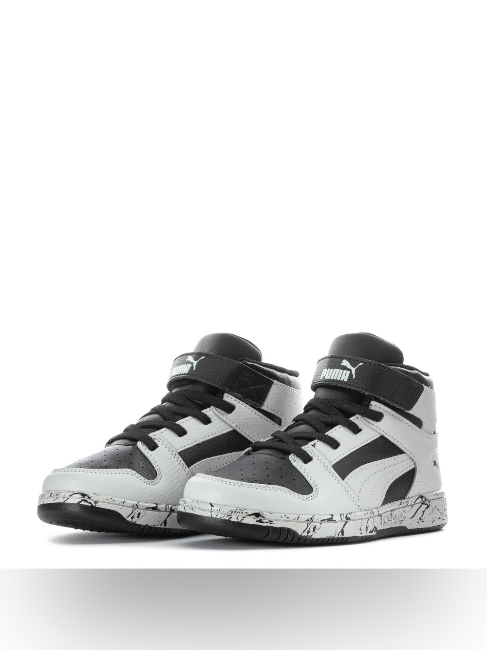 Puma Kids Black and White High-Top Sneakers with Marble Sole